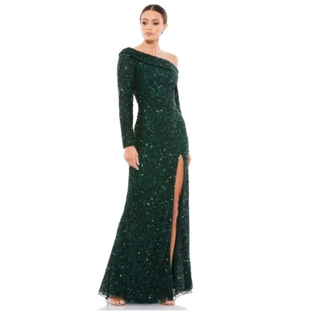 Mac Duggal 5449 Asymmetrical Neckline High Slit Dress Size 10